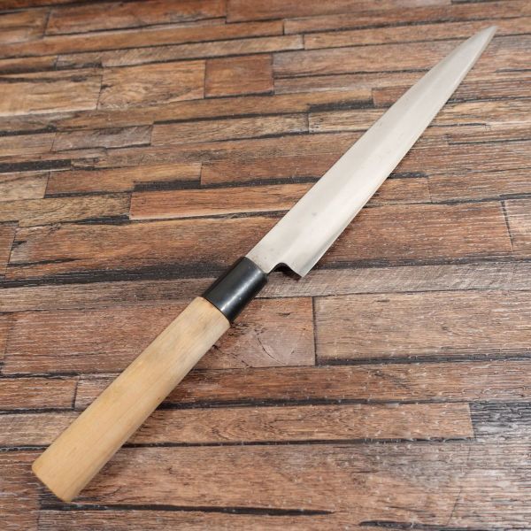 足助重光 柳刃包丁 研ぎ済 刺身包丁 ハガネ 手打ち 使用感少 240mm