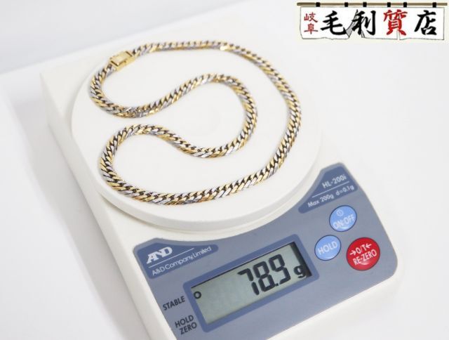 K18 PT850 コンビ キヘイ 78.9g 6面ダブル 喜平 ネックレス イエローゴールド プラチナ 6メンダブル 【中古】 ジュエリー