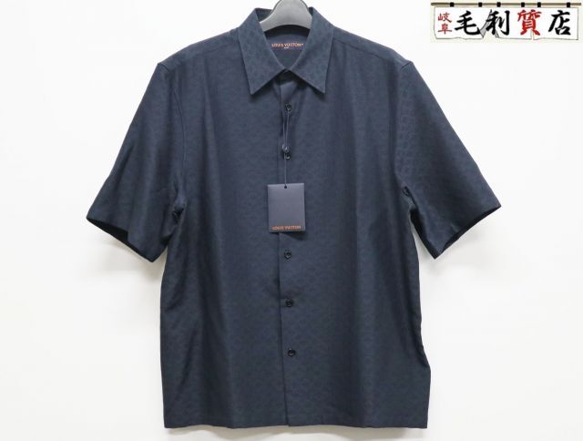 ルイヴィトン LOUIS VUITTON ミニモノグラム シルクプレンド ショートスリーブ シャツ 1AJVSB サイズS ネイビー 極上美品 【