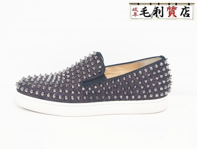 クリスチャンルブタン Christian Louboutin スタッズ ブラック スリッポン サイズ39 1/2 24.5ｃｍ メンズ【