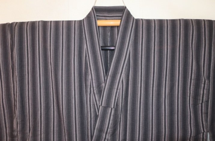 弐11633RM 純綿・透かし織 男着物単衣浴衣 裄77丈165К灰鉄色に暈し縞 新品 超特大