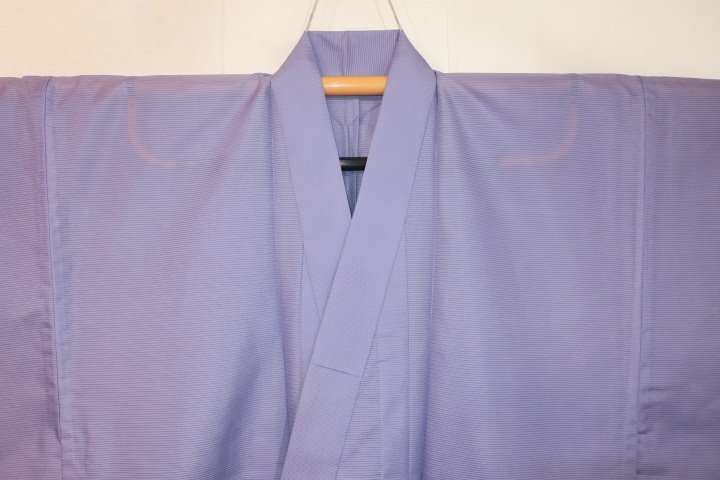弐9731RM 化繊平絽 男着物単衣 裄70丈147К藤紫色の無地 新品仕立て上がり