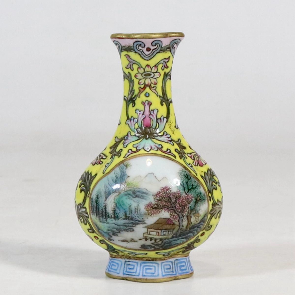 【竹河】中国古美術 清時代 洋彩 花瓶 時代物 唐物 古玩 骨董 藏出 置物 骨董品 当時物 置物 W12