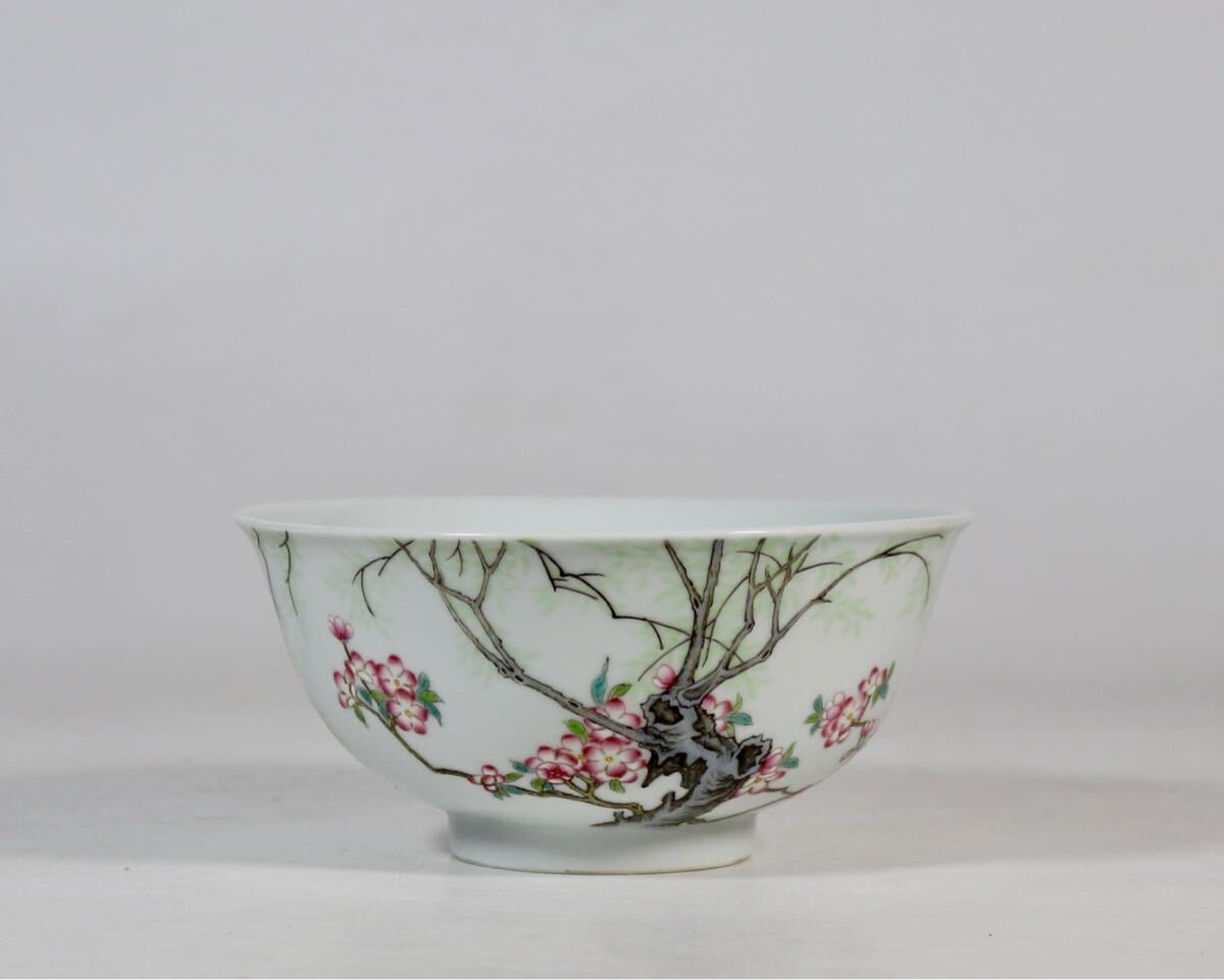 【竹河】中国古美術 清時代 琺瑯彩 花鳥 茶碗 時代物 唐物 古玩 骨董 藏出 置物 骨董品 当時物 置物 W1