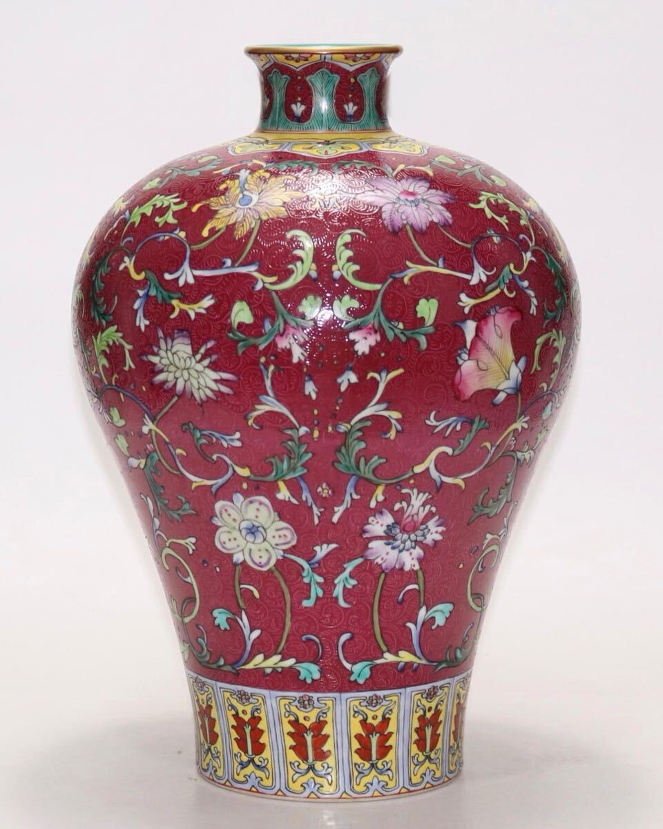 【竹河】中国古美術 清時代 粉彩 花瓶 時代物 唐物 古玩 骨董 藏出 置物 骨董品 当時物 置物 口径8cm 高さ38cm w23