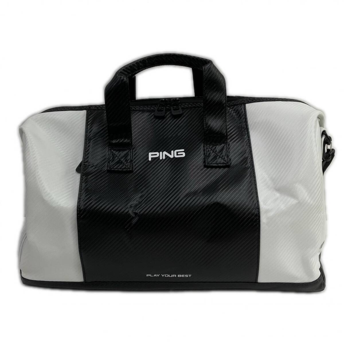 coco 中古 ピン PING ボストンバッグ 白×黒 ホワイト×ブラック ショルダー付き 2WAY シューズポケット付き ツアーライト K033797