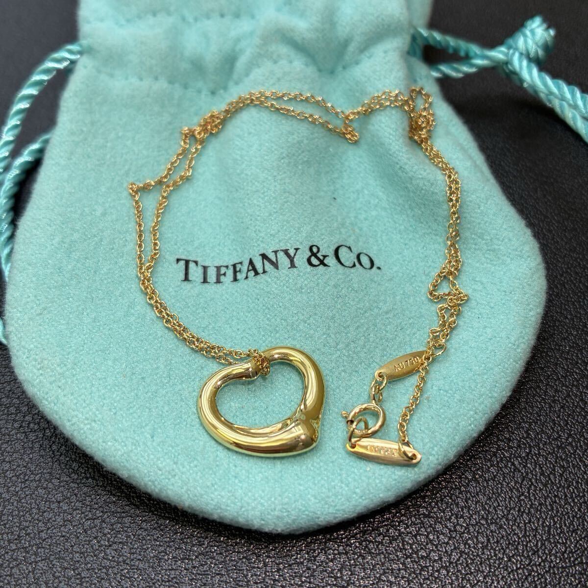 【S3-353】TIFFANY & Co. ティファニー 750(K18) オープンハート ネックレス ケース付き ゴールド アクセサリー 4.4g