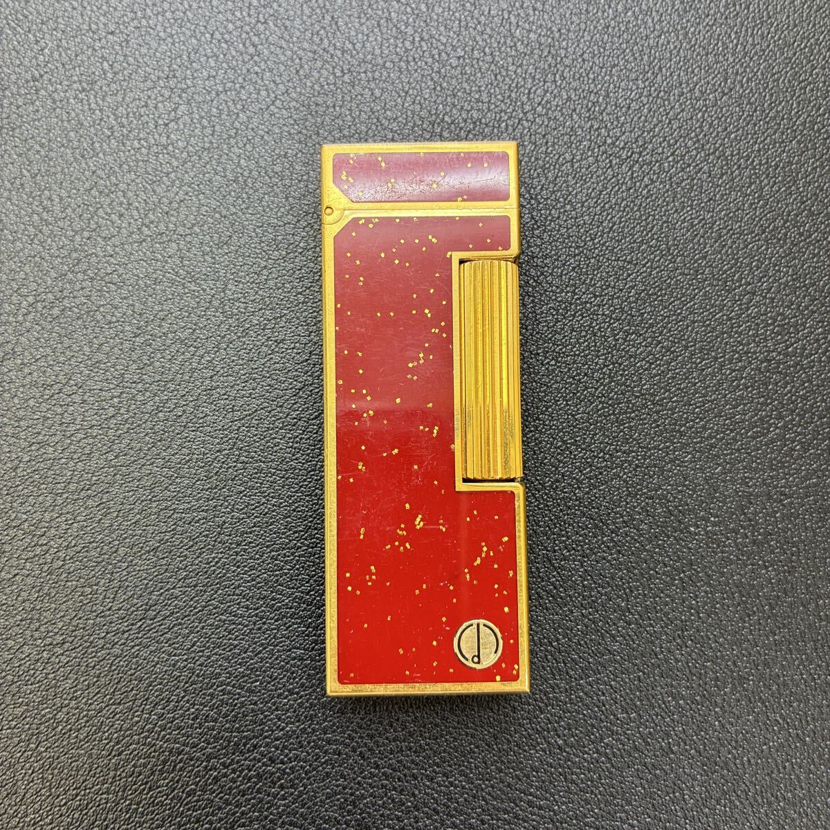 【S3-369c】dunhill ダンヒル ローラー式 ガスライター 金箔 レッド ヴィンテージ 喫煙具 ライター 