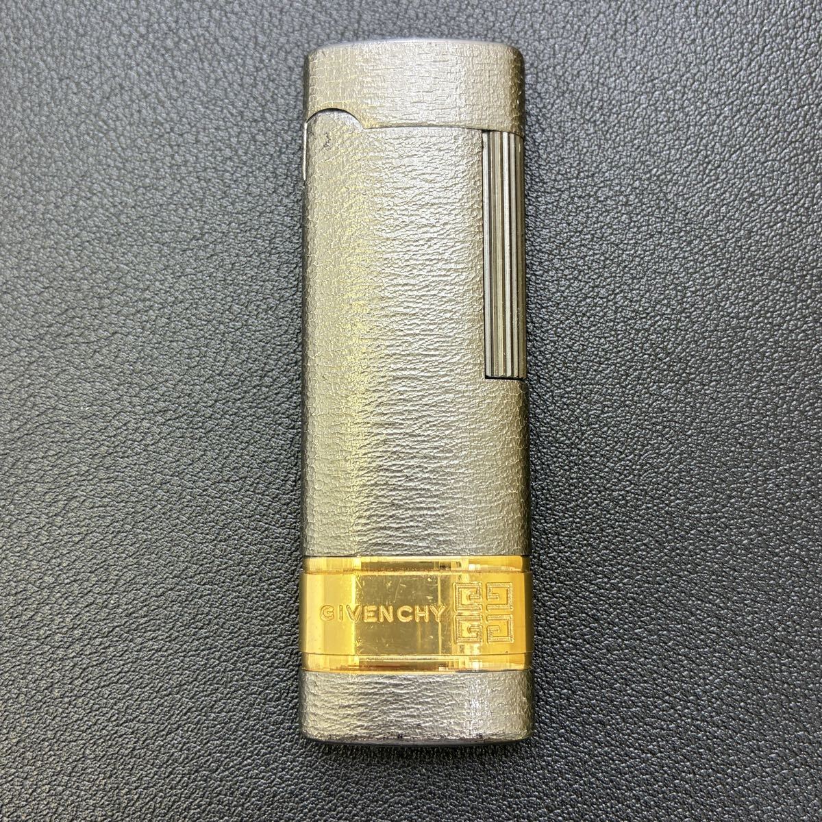 【S4-206a】GIVENCHY ジバンシー ローラー式 ガスライター 火花◎着火◎ グレー×ゴールド 喫煙具 ライター ヴィンテージ