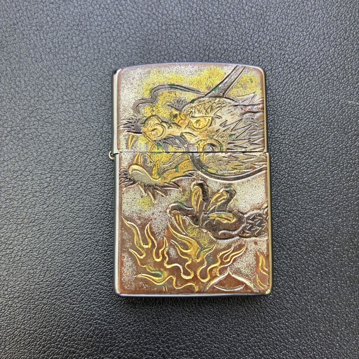 【S3-368b】Zippo ジッポ ローラー式 ガスライター 銀龍デザイン ライズメタル 火花確認◎ ヴィンテージ ライター 喫煙具