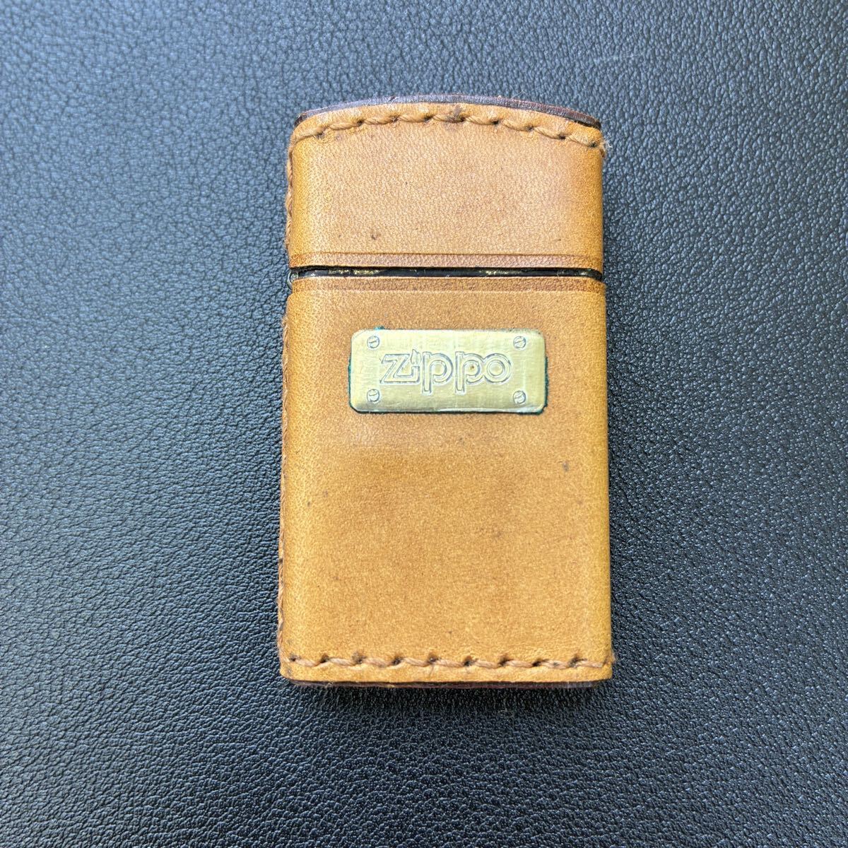 【S3-370b】Zippo ジッポ ローラー式 ガスライター 牛革巻き ヴィンテージ 喫煙具 ライター