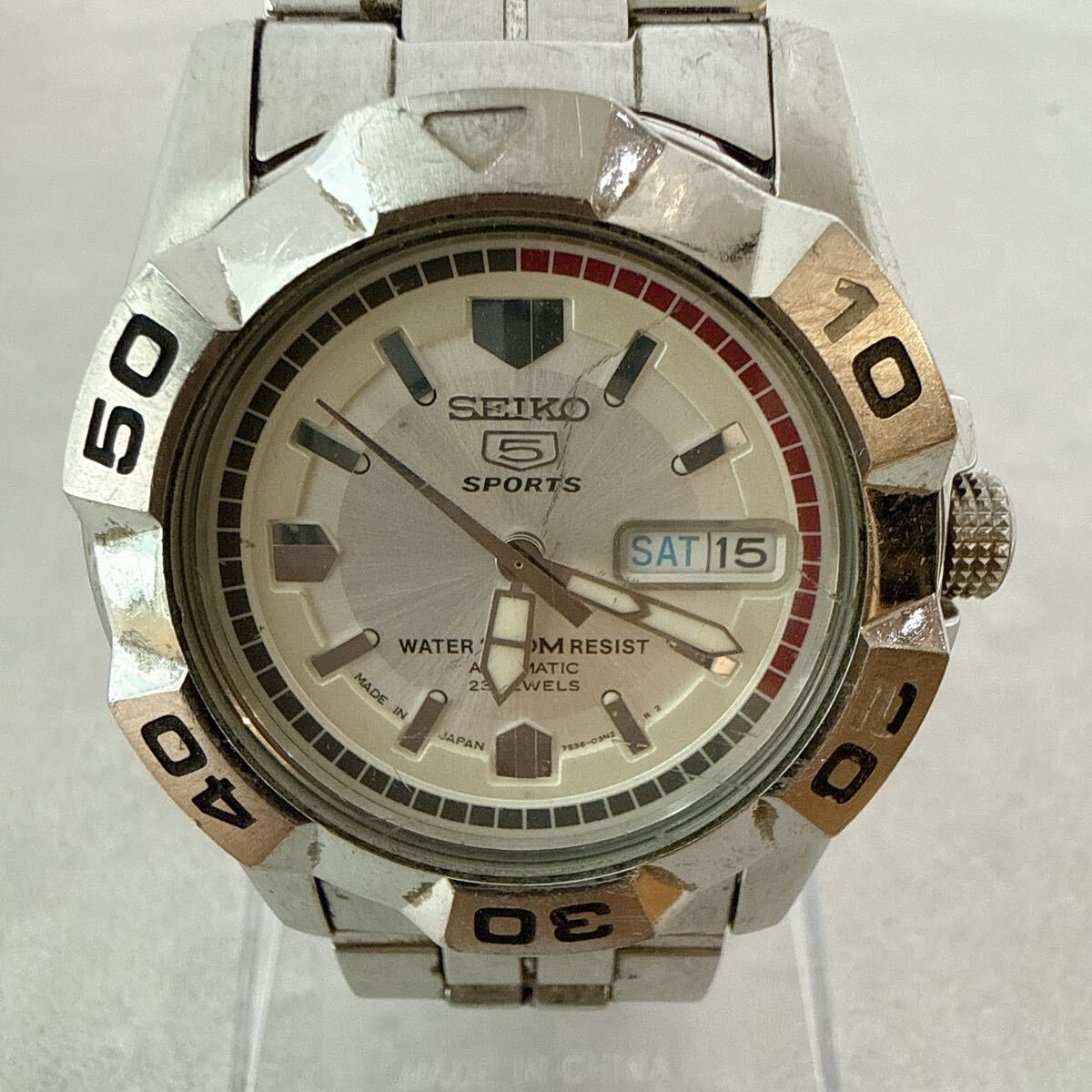 【SEIKO】セイコー 腕時計 5SPORTS 5スポーツ 自動巻き アナログ ステンレス シルバー 7S36-02L0 デイデイト 23石 23JEWELS 稼働品 YU