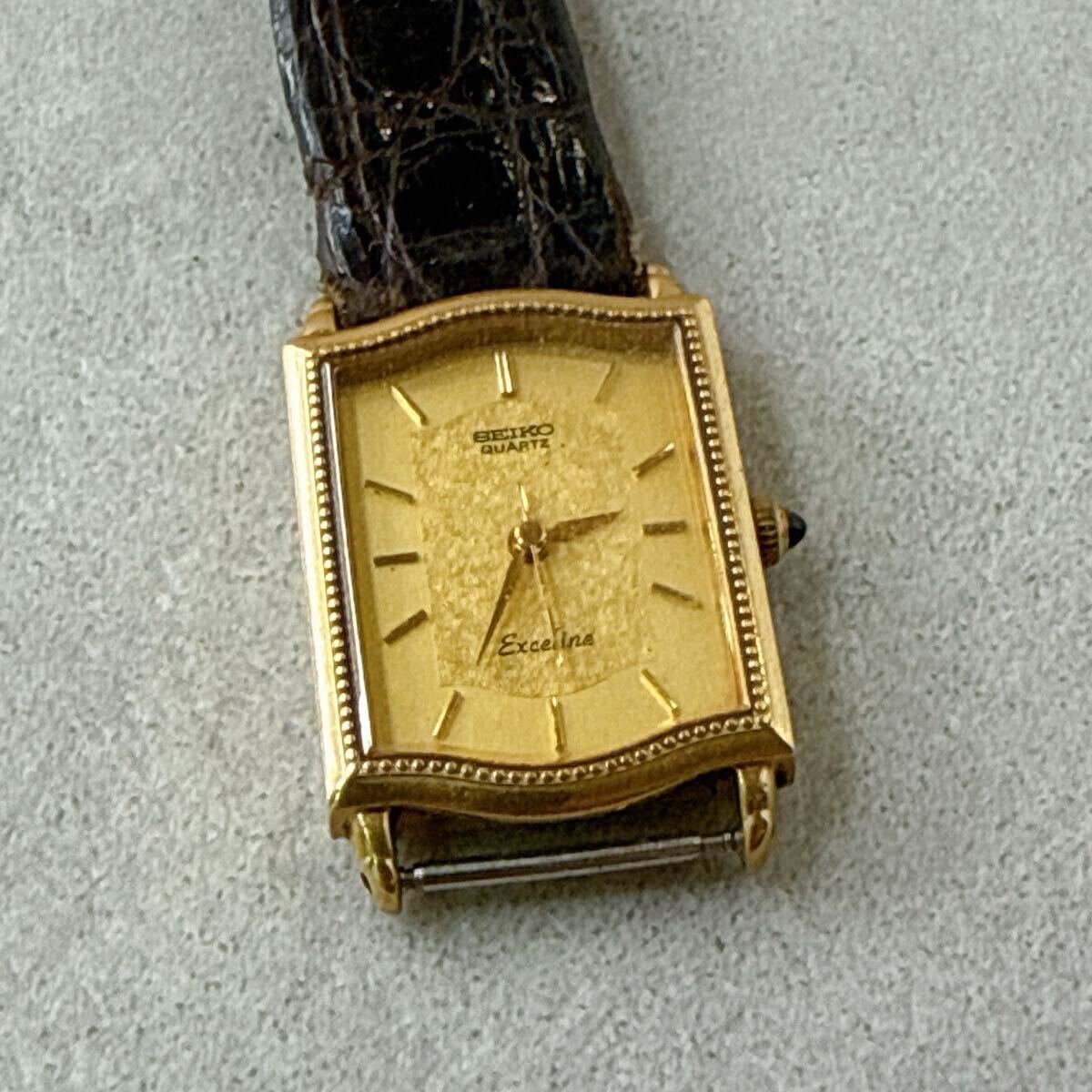 【SEIKO】セイコー ゴールド スクエア 腕時計 クオーツ ゴールド文字盤 14K 1221-5170 刻印 エクセリーヌ Exceline 14金 総重量12.2g YU