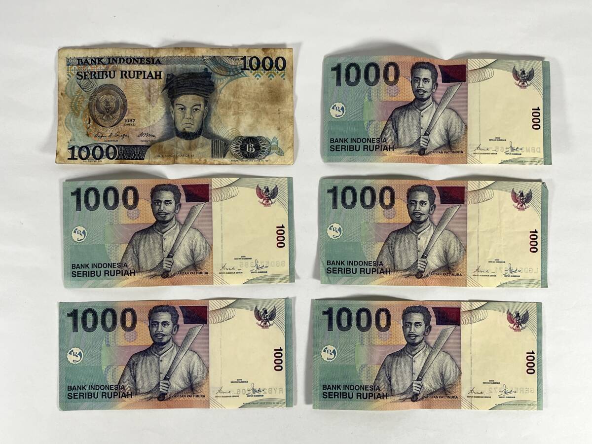 ▲ 【1円スタート】旧紙幣　インドネシア　1000ルピア　6枚 ▲hi1631
