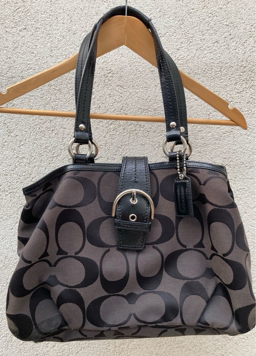 COACH ソーホーシグネチャー トートバッグ キャンバス×レザー ブラック 肩掛け コーチ 19253 黒 ◯