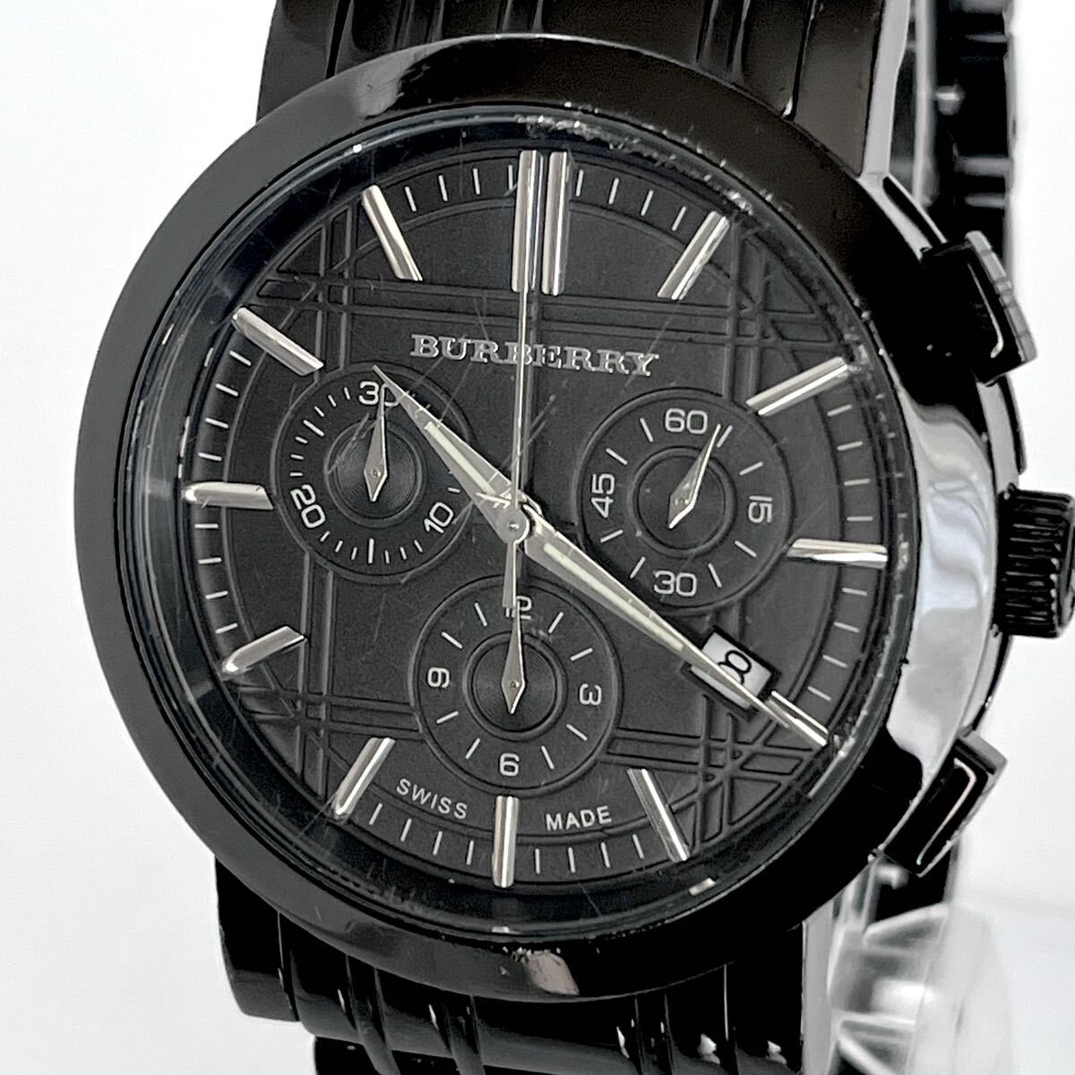 【稼働】磨き済み バーバリー BURBERRY BU1373 メンズ 腕時計 クロノグラフ 電池新品 ブラック 黒文字盤 s2197