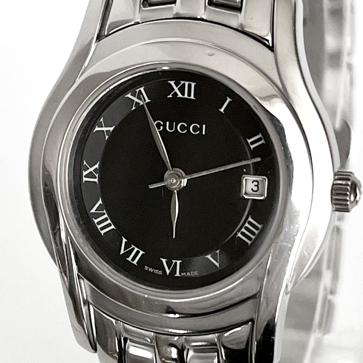 【稼働】磨き済み グッチ GUCCI 5500L レディース 腕時計 美品 電池新品 ブラック文字盤 s2305