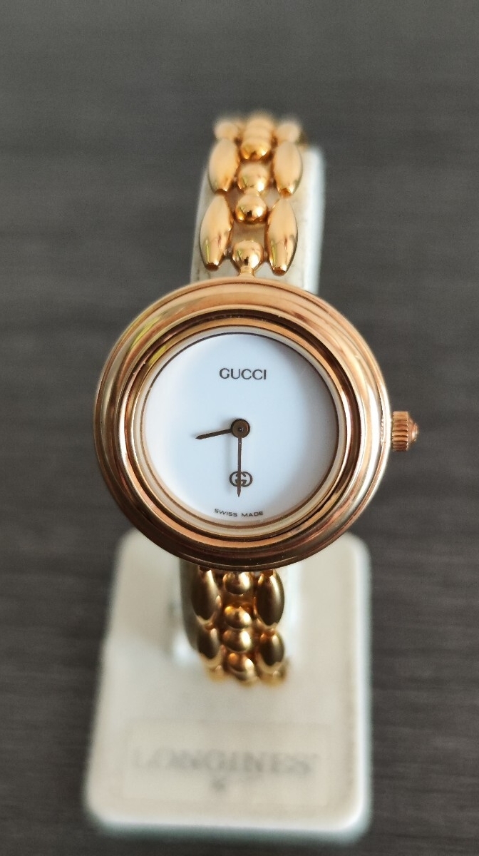 稼働品 GUCCI 11/12 レディース腕時計 白色文字盤 オリジナルバンド 