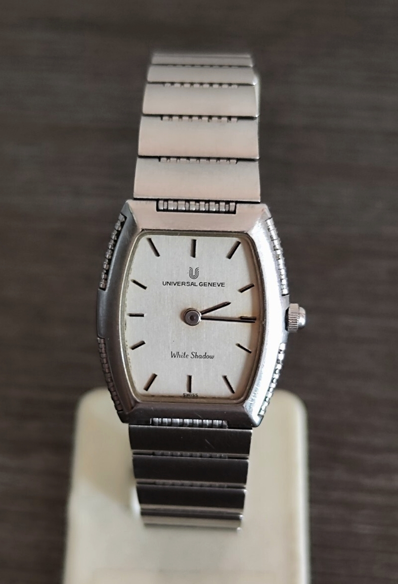 稼働品 UNIVERSAL GENEVE レディース腕時計 灰色文字盤 オリジナルバンド 