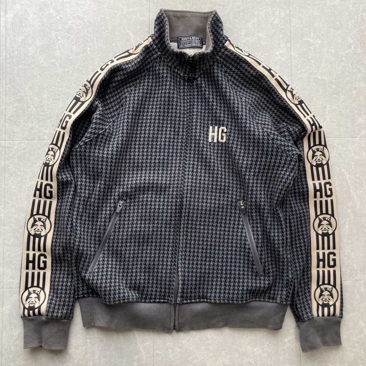 希少 良品 HYSTERIC GLAMOUR HGヒステリックグラマー ハウンドトゥース スウェット トラックジャケット ジャージ 千鳥 HG刺繍 ヒスガール S