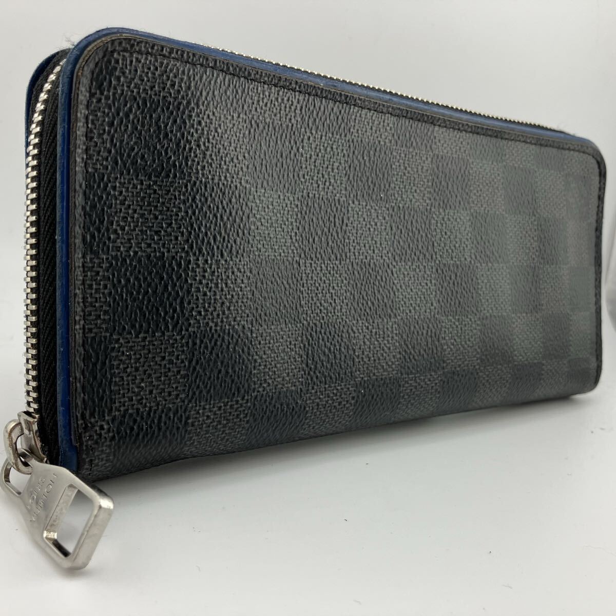 希少 良品 LOUIS VUITTON ルイヴィトン ダミエグラフィット ジッピーウォレット ヴェルティカル オーガナイザー PVC レザー ブルー系