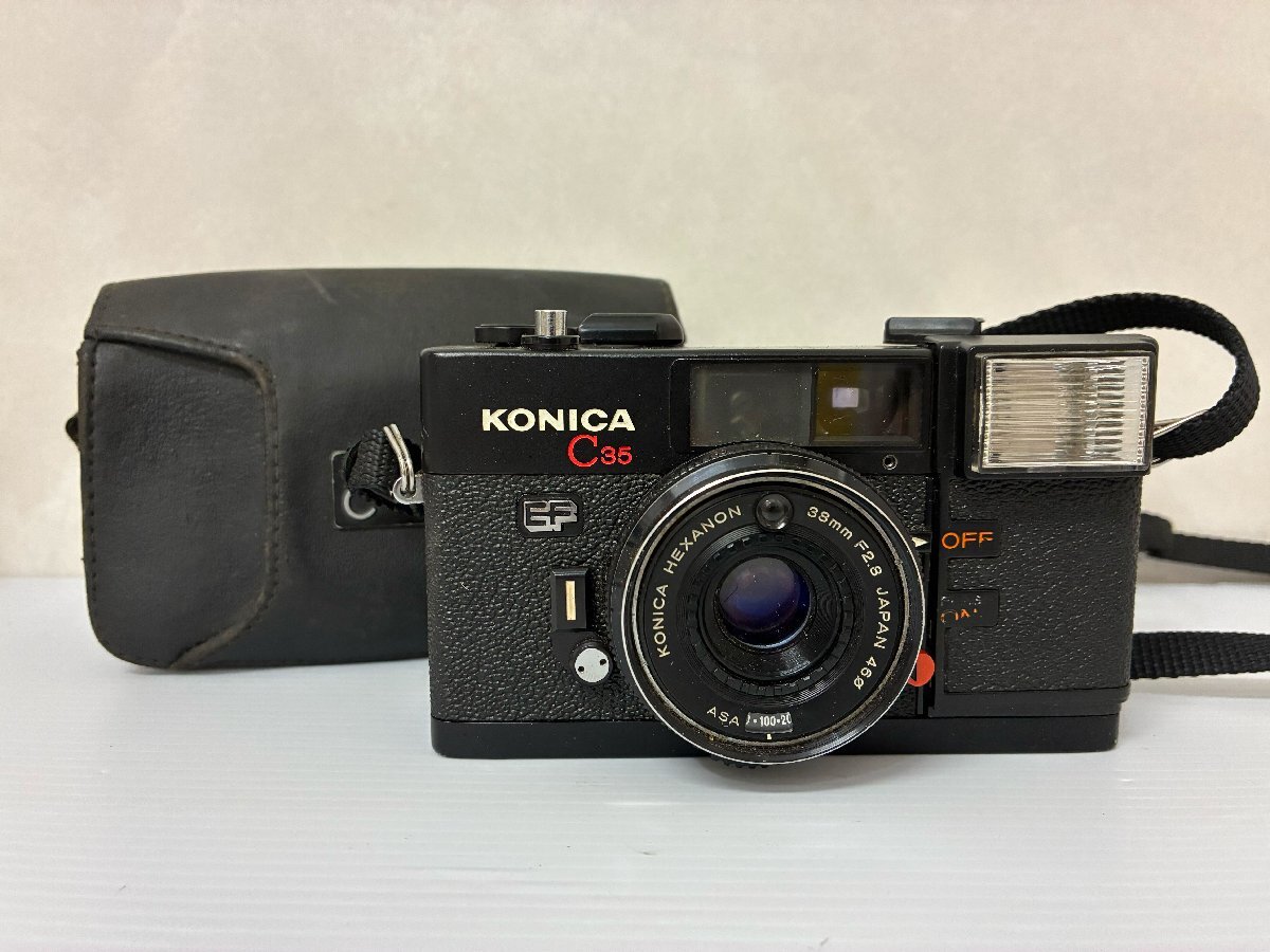 【597_05133】1円～ KONICA コニカ C35 EF フィルムカメラ 38mm F2.8 46Φ 動作確認不可 当時物 レトロ コンパクト ケース付き