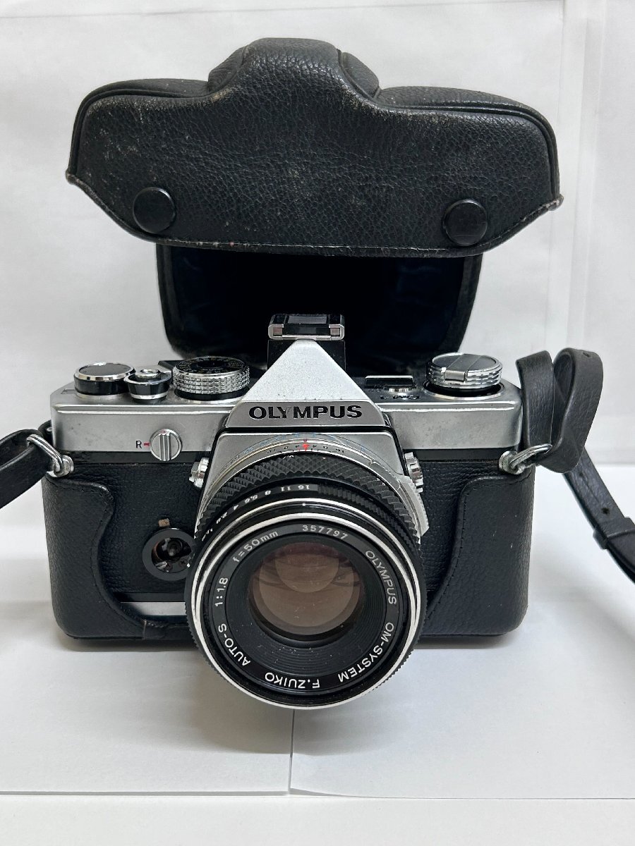 【581_82727】フィルムカメラ ケース付/OLYMPUS OM-1/レンズ OLYMPUS OM-SYSTEM F.ZUIKO AUTO-S 1:1.8 f=50mm 357797/稼働未確認品/現状品