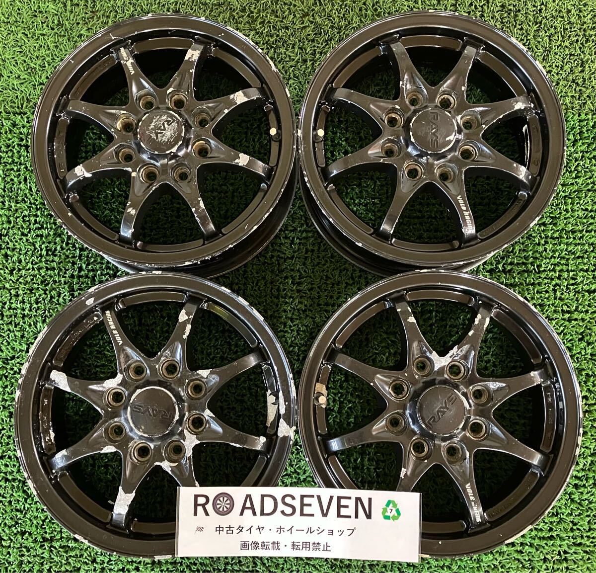 ★RAYS VOLK RACING GR-N レイズ ボルクレーシング BLK★13×4.5J +43 4穴マルチ(110/114.3) 4本 中古 ★傷腐食有/ジャンク品 ★送料無料
