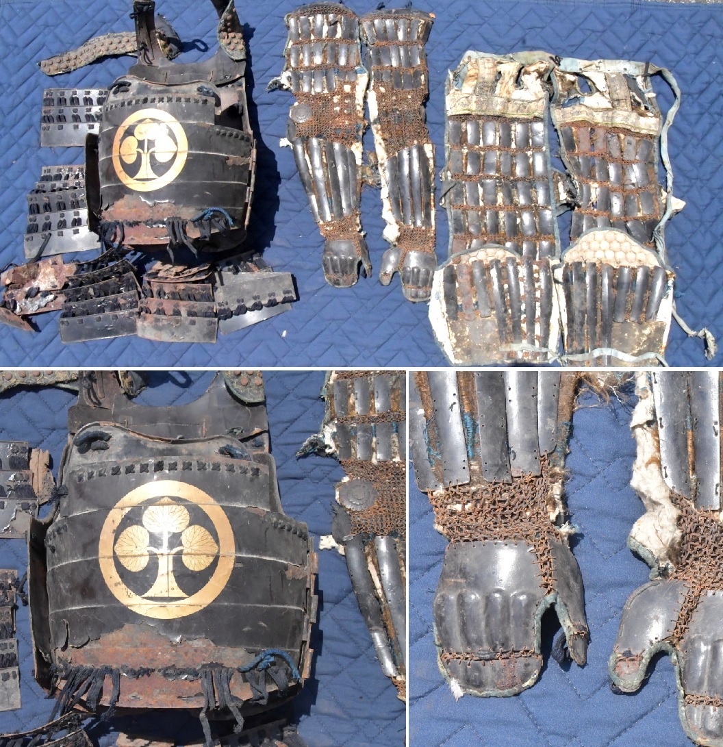 712 徳川四天王 本多家 お貸し具足 ●古い甲冑ジャンク品 ● 胴 佩楯 籠手 臑当 武具 甲冑 鎧兜 戦国武将 武者行列 鉄砲隊 骨董 武士