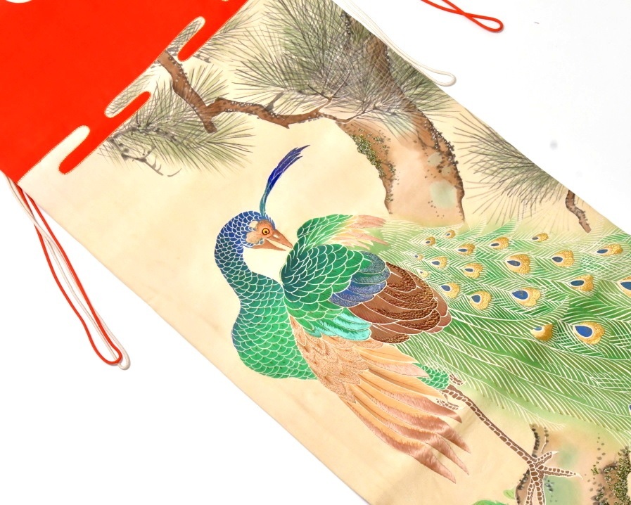 718 日本刺繍 孔雀と牡丹 ゆたん 琴掛布 ●箏曲 和楽器 織物 カバー 古布 伝統工芸 古美術 骨董 古玩