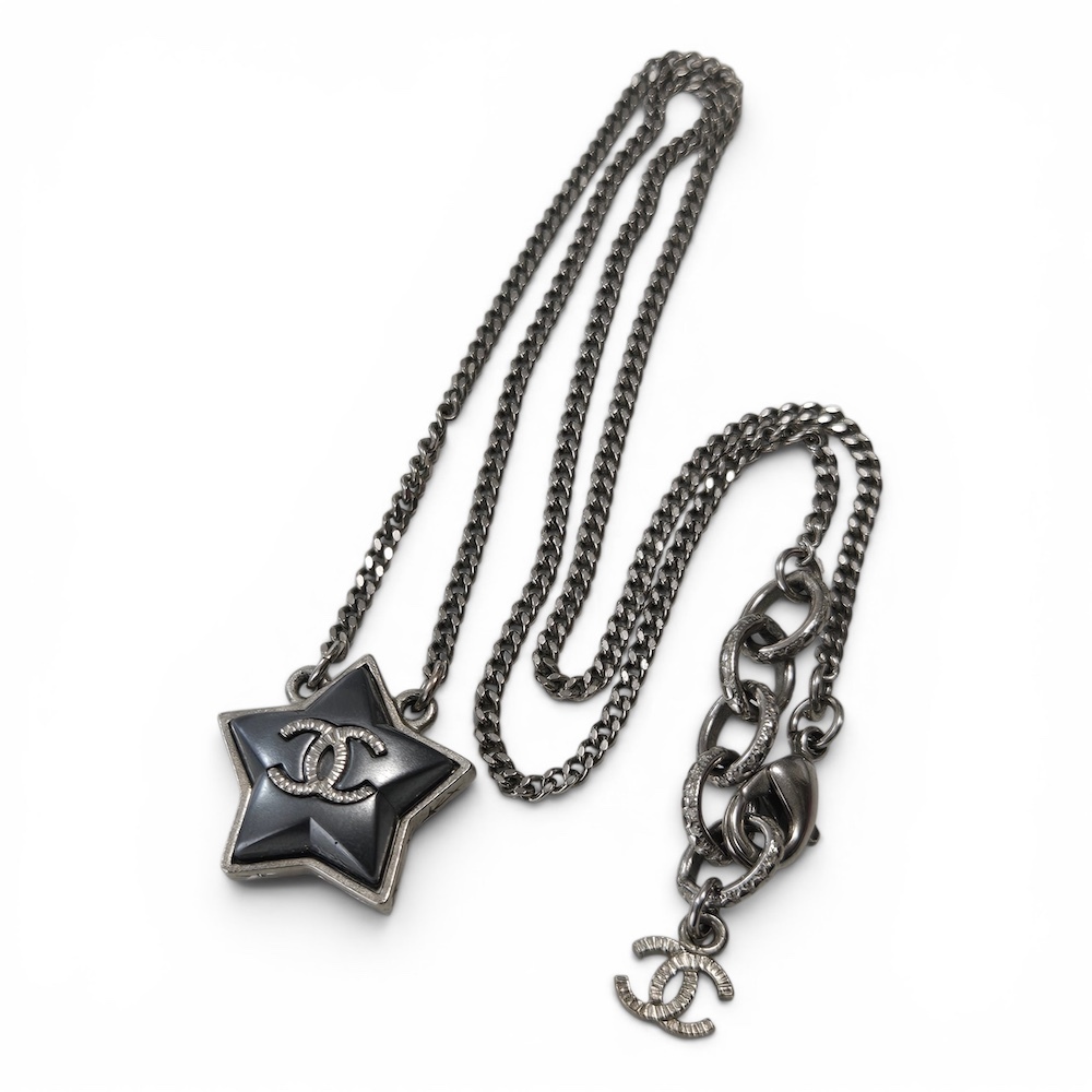 CHANEL シャネル スター モチーフ ココマーク CCロゴ ネックレス メタル シルバー ブラック
