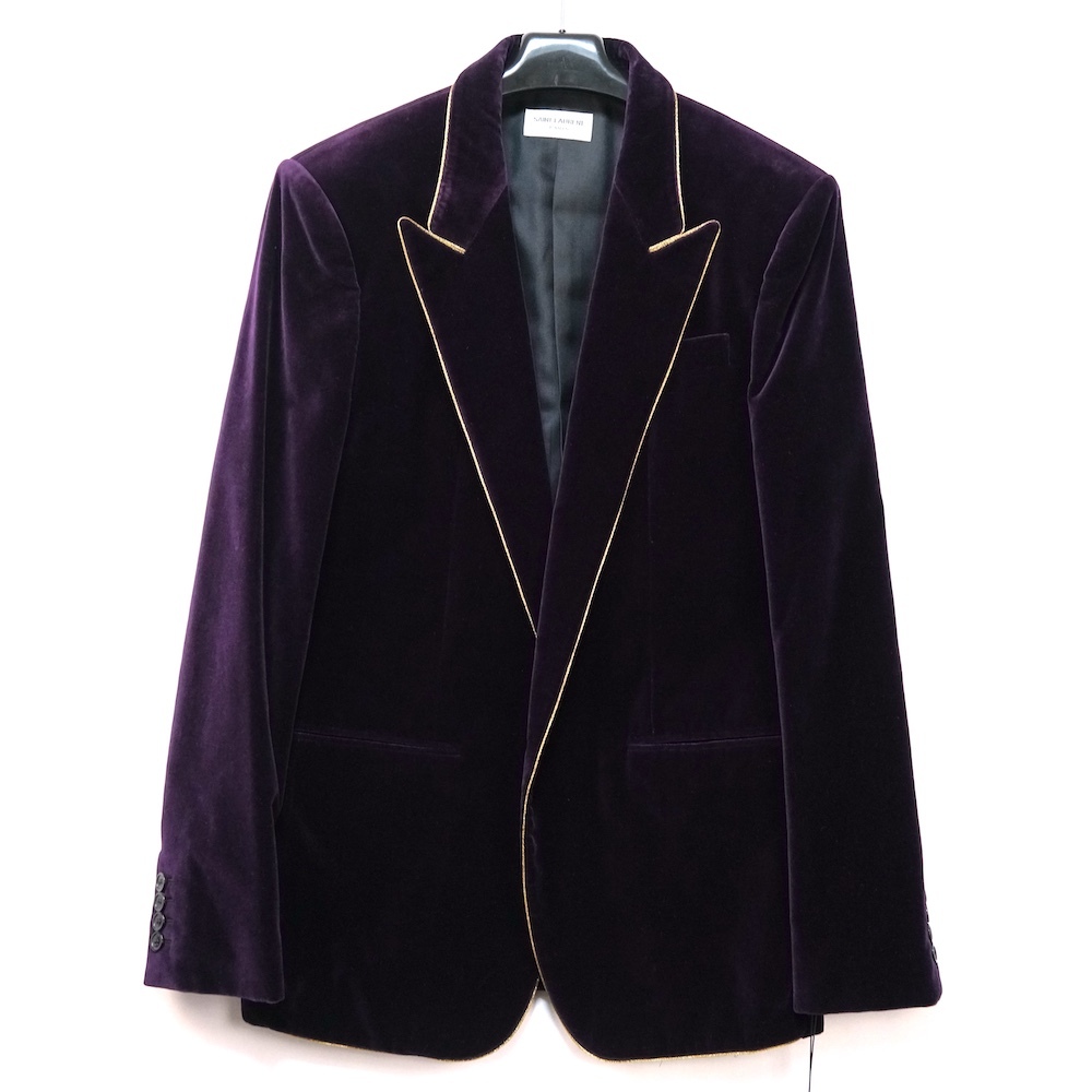SAINT LAURENT PARIS サンローランパリ ベルベット ピークドラペル パイピングディテール シングル ジャケット パープル 50サイズ