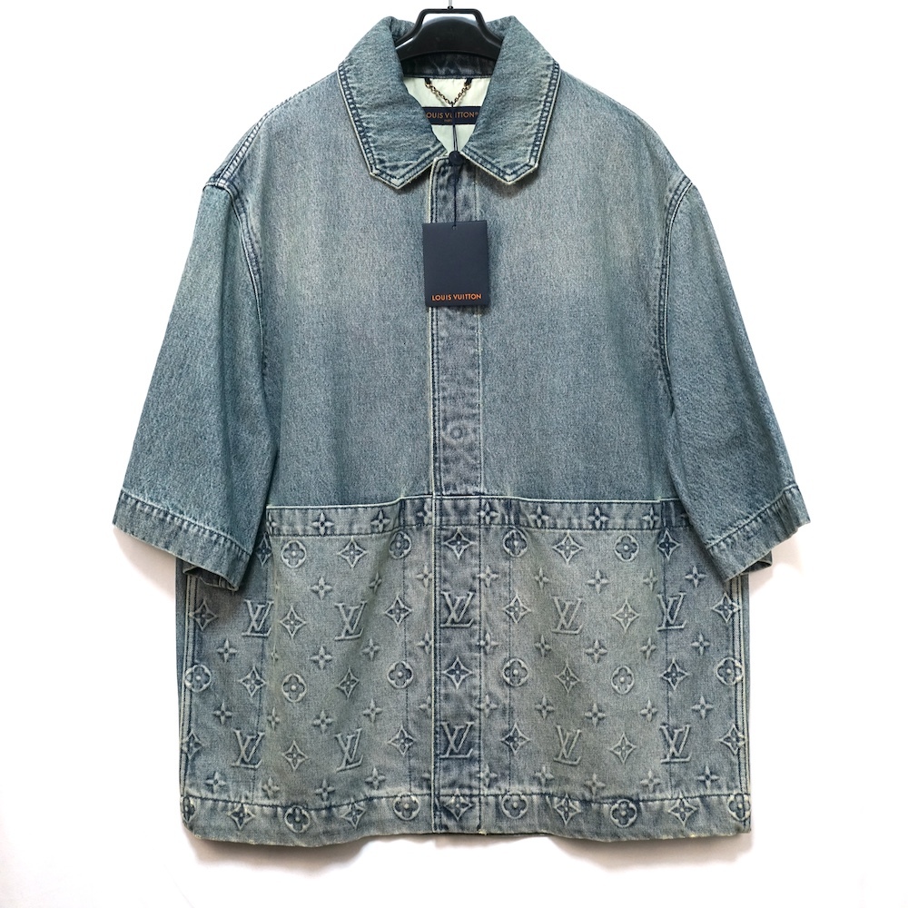 LOUIS VUITTON ルイヴィトン モノグラム デニム ショート スリーブ シャツ エンボス モノグラム ウォッシュデニム sizeS RM232Q Y38 HOS46W