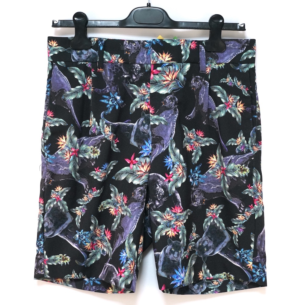 14SS DIET BUTCHER SLIM SKIN ダイエットブッチャースリムスキン ボタニカル＆ヒョウ柄 プリント ハーフ パンツ ブラック サイズ1 