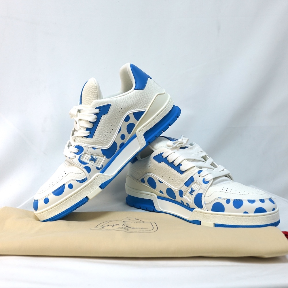 LOUIS VUITTON ルイヴィトン 草間彌生コラボ LV YK トレイナー ライン スニーカー UK8.5（約27cm） ホワイト ブルー ローカット FD 0213