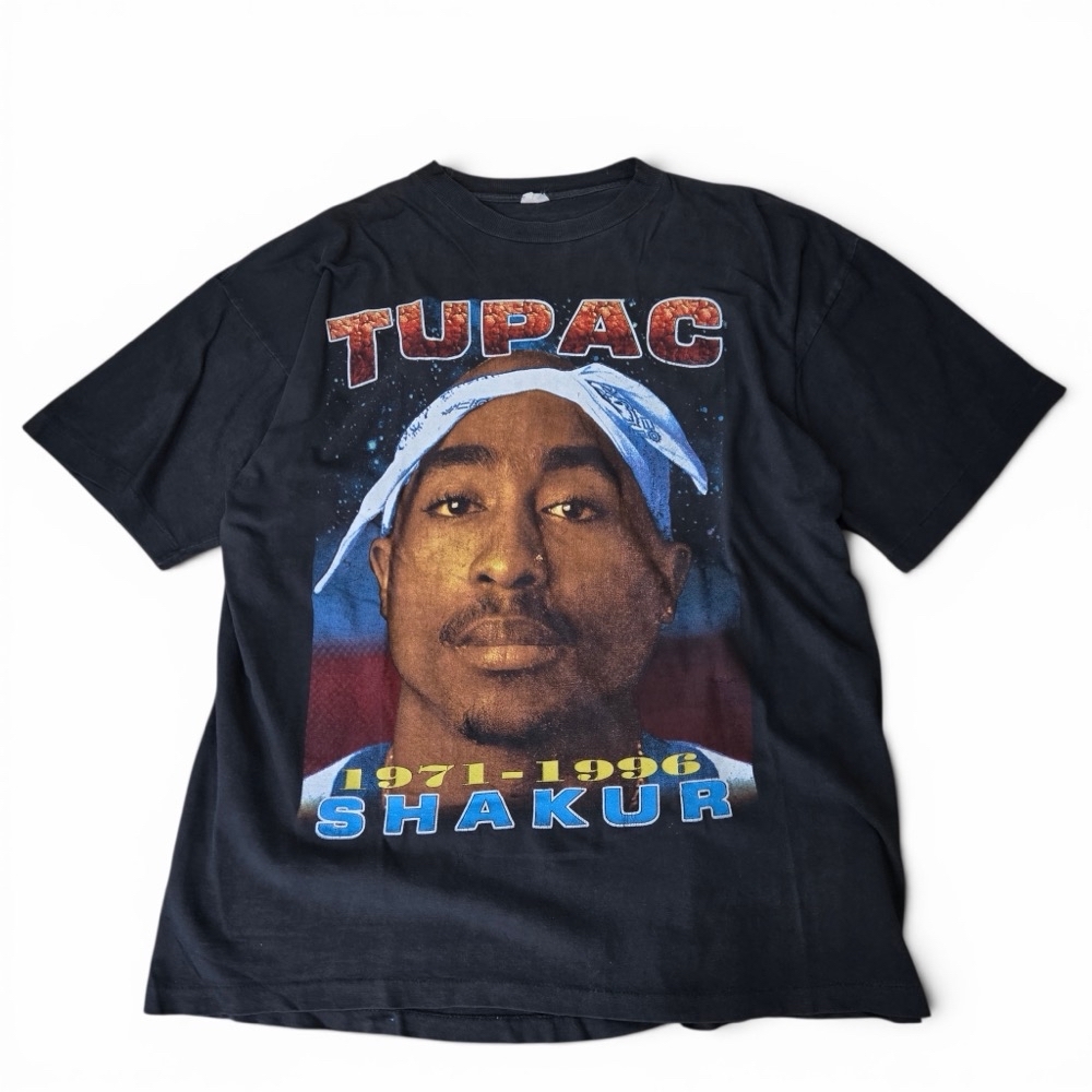 2PAC TUPAC ツーパック Tシャツ MAKAVELI シングルステッチ フェード ブラック サイズ不明 ヴィンテージ