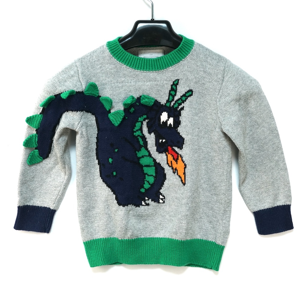 STELLA McCARTNEY Kids ステラマッカートニー キッズ 3Dスケール ドラゴン ニットトップス インターシャ編み グレー 4Years(100/56)