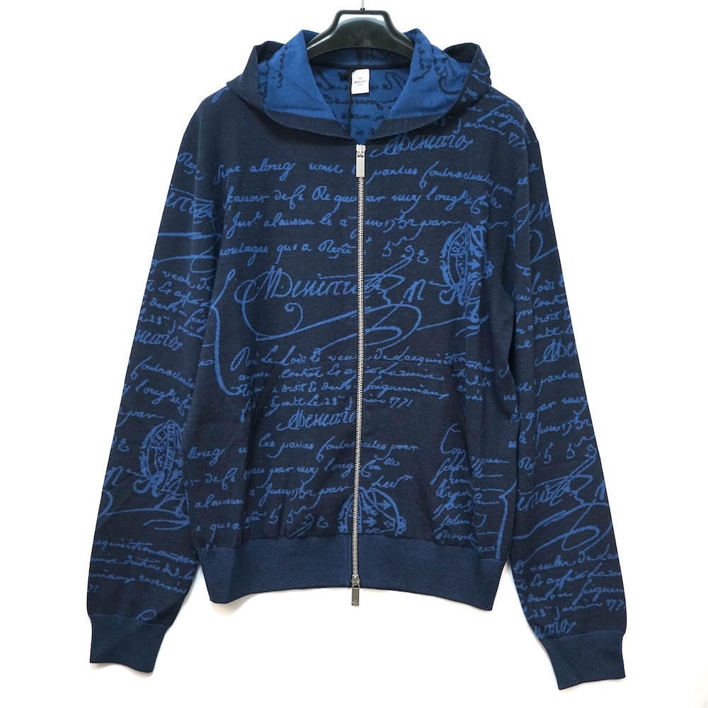 BERLUTI PARIS 1895 ベルルッティ Scritto Zip Up Hoodie スクリット ジップアップ フーディー パーカー ネイビー Mサイズ R23KZL01YWBG