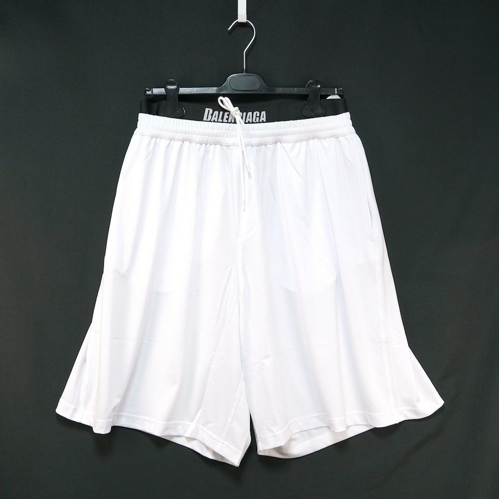 BALENCIAGA バレンシアガ スイムウエア ロゴウエストバンド メッシュ ハーフパンツ ホワイト Lサイズ 698317 4C0B4