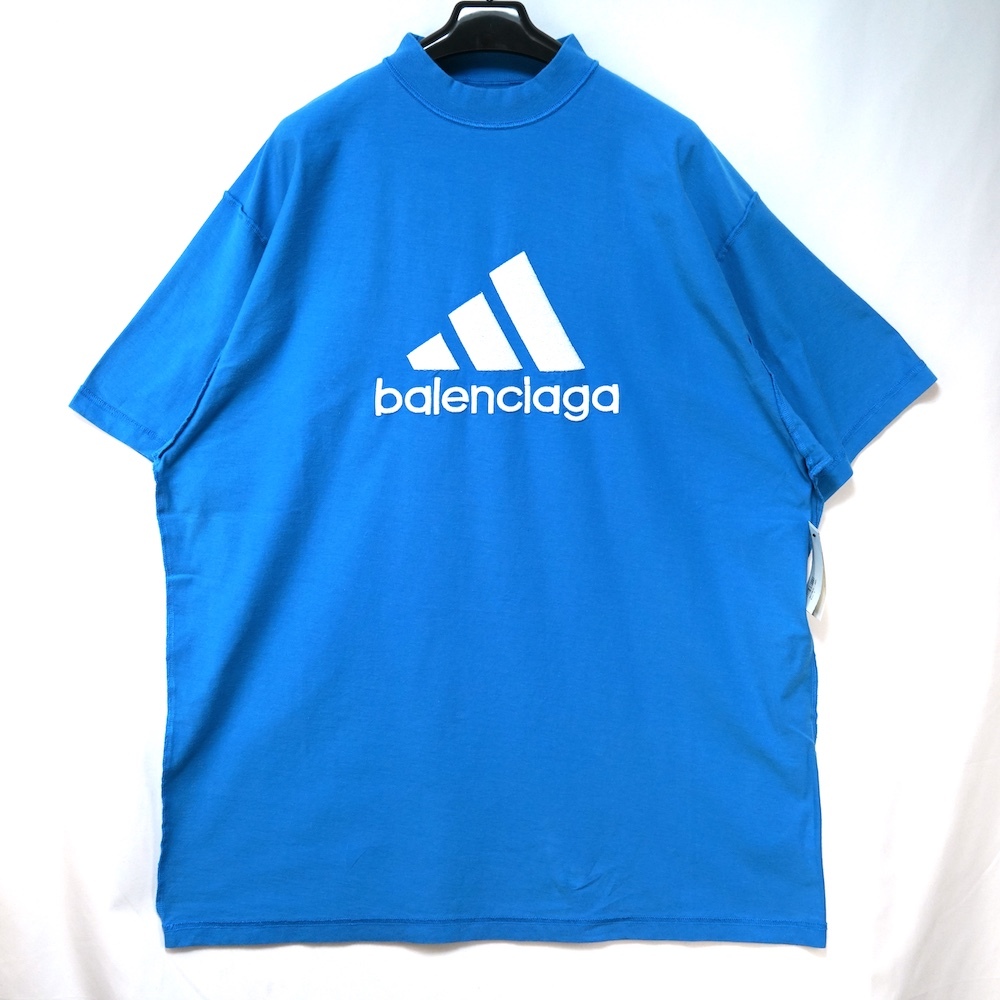 BALENCIAGA バレンシアガ adidas アディダス コラボ オーバーサイズ コットン ロゴ刺繍 Tシャツ ブルー サイズ２（165/92A） 731769TNVP3