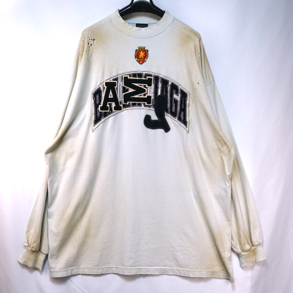 BALENCIAGA バレンシアガ 23SS スケーター オーバーサイズ ロングスリーブ Tシャツ ヴィンテージ加工 ホワイト 4(175/100A) 739027 TOVN2