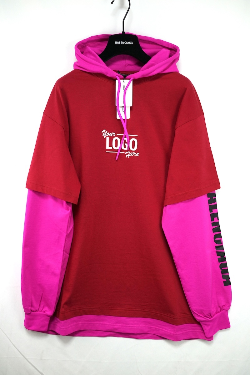 BALENCIAGA バレンシアガ Your Logo Here Hooded T-shirt ユア ロゴ ヒア フーディ レイヤー Tシャツ レッド ピンク XXSサイズ (155/76A)