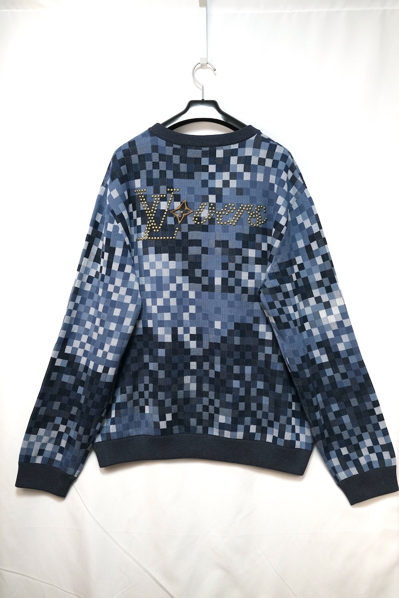 LOUIS VUITTON ルイヴィトン ダモフラージュ ジャカード プルオーバー ニット ブルー ロゴ刺繍 XXLサイズ RM251Q AUR HQN72W