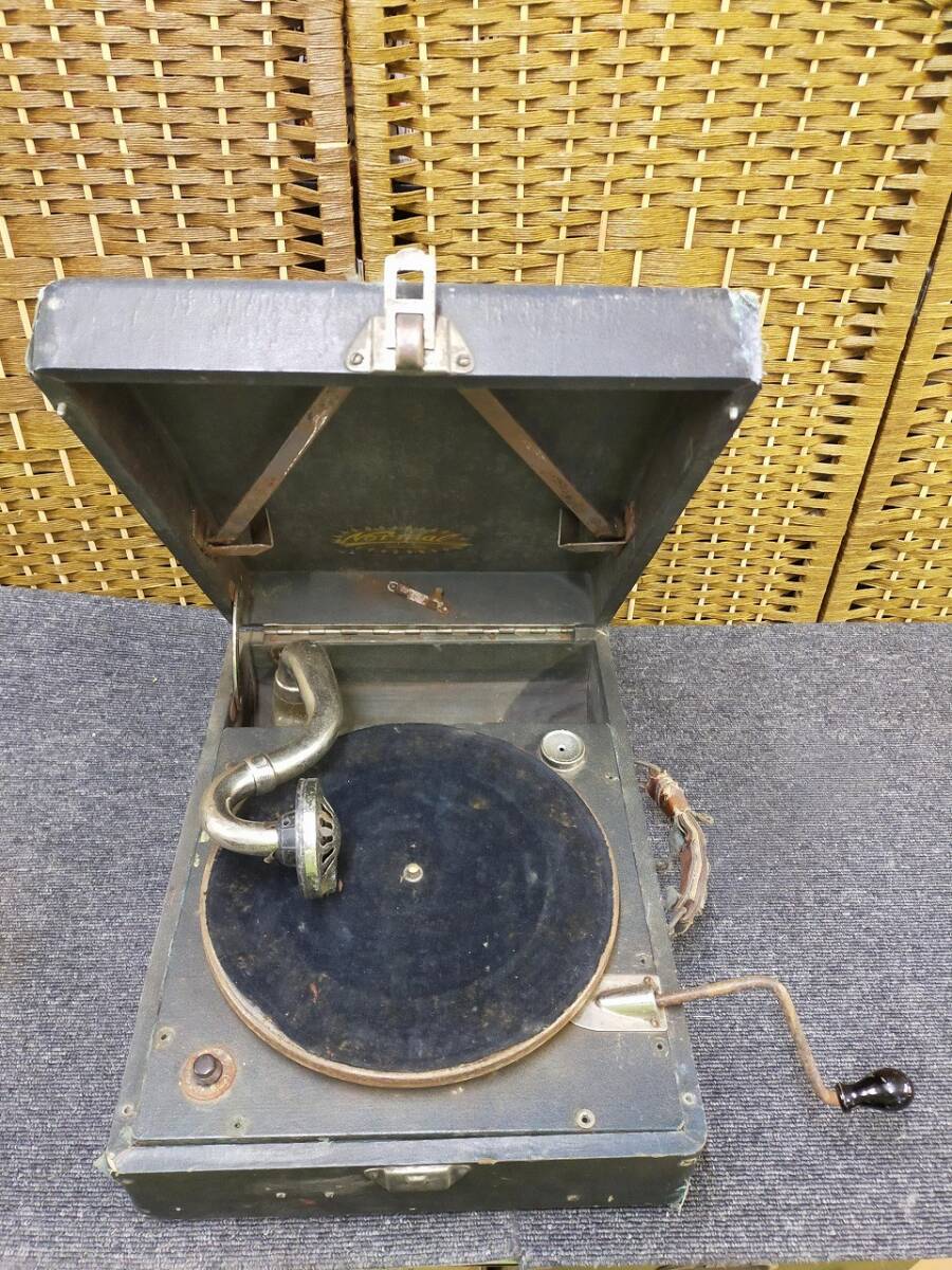 F01-20260213-02　昭和初期 手回し蓄音機 Normal ポータブル ゼンマイ式 SPレコード ジャンク 部品取り アンティーク