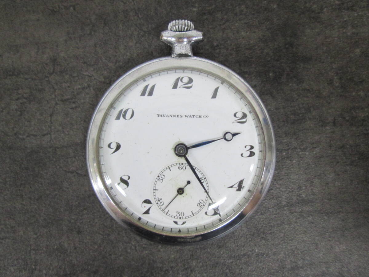 【0616i A3497】 稼働 TAVANNES WATCH CO タバン ホワイト ラウンド メンズ 3針 懐中時計 ポケットウォッチ 白文字盤 アンティーク 