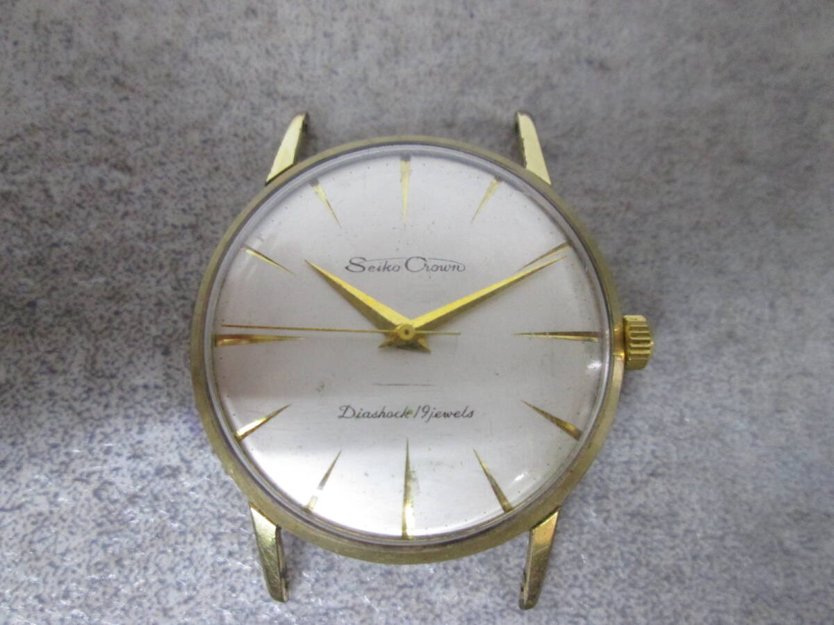 【0617h A3564】 SEIKO セイコー Crown クラウン 腕時計 J14036 ベルト無し 手巻き式 19石 Diashock 19石 ゴールドカラー 中古 稼働
