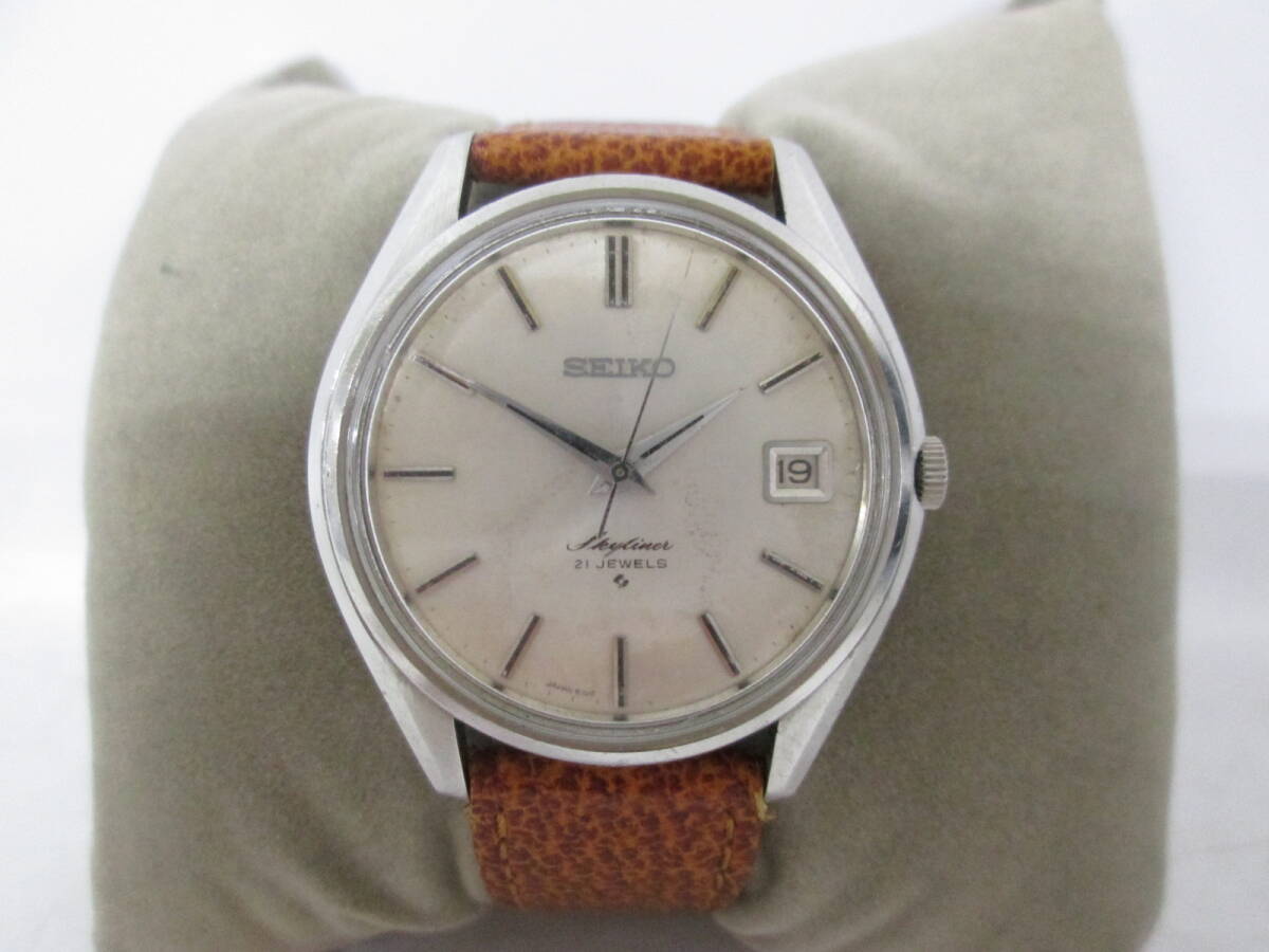【0617h A3566】 SEIKO セイコー SKYLINER スカイライナー 6102-8000 シルバーカラー 21石 3針 腕時計 デイデイト 中古 稼働