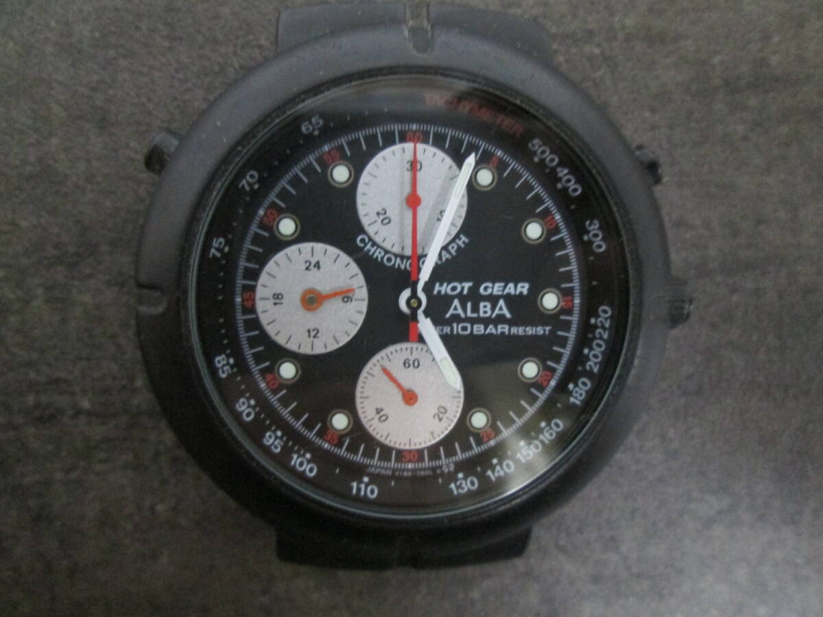 【0617i A3558】 SEIKO セイコー ALBA アルバ GEAR ギア Y189-7A00 クォーツ アナログ ラウンド ブラック系 メンズ 腕時計 3針