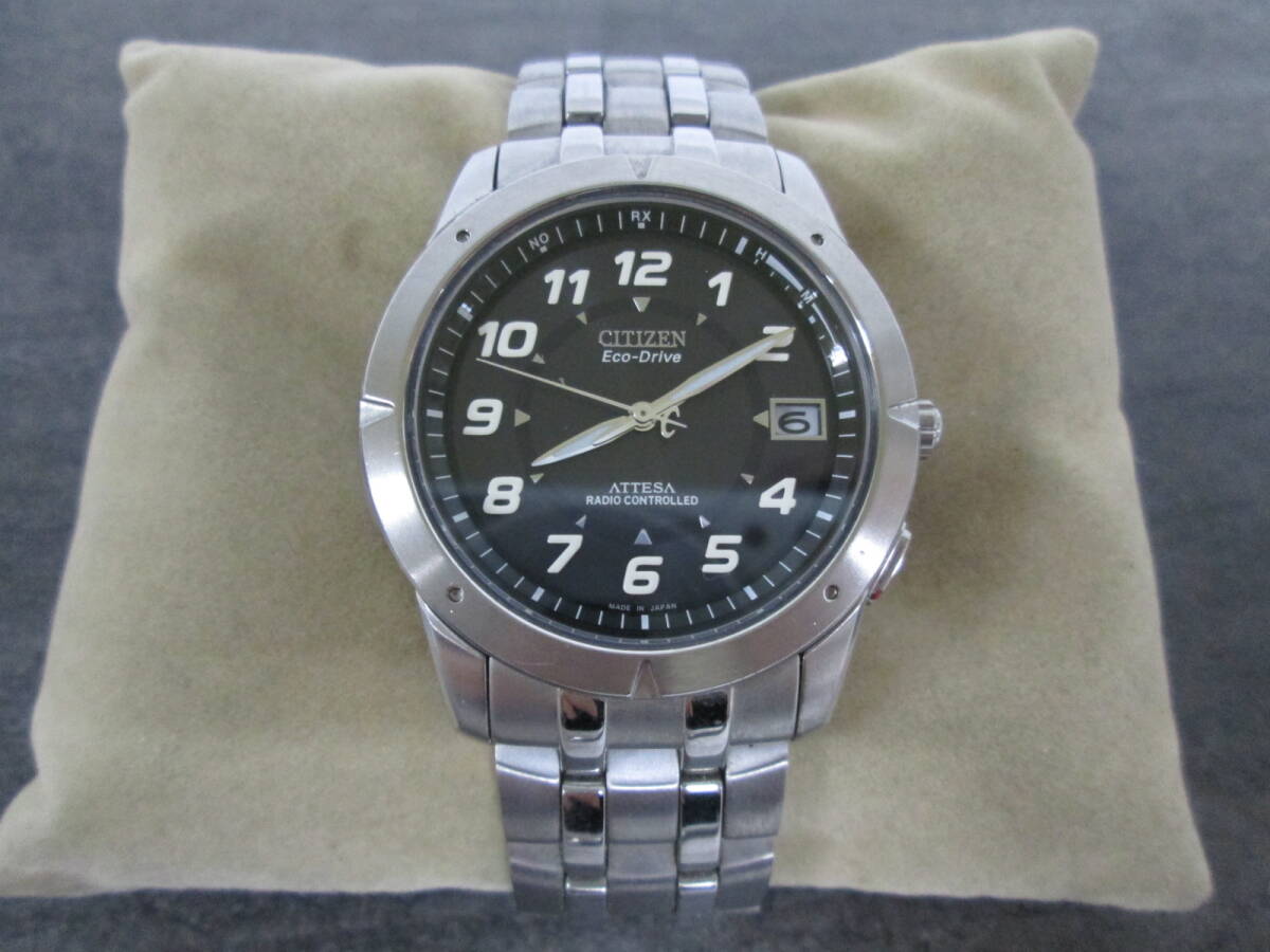 【0617i Y3582】 CITIZEN シチズン ATTESA アテッサ エコドライブ メンズ腕時計 H110-T009425TA デイト ブラック文字盤 