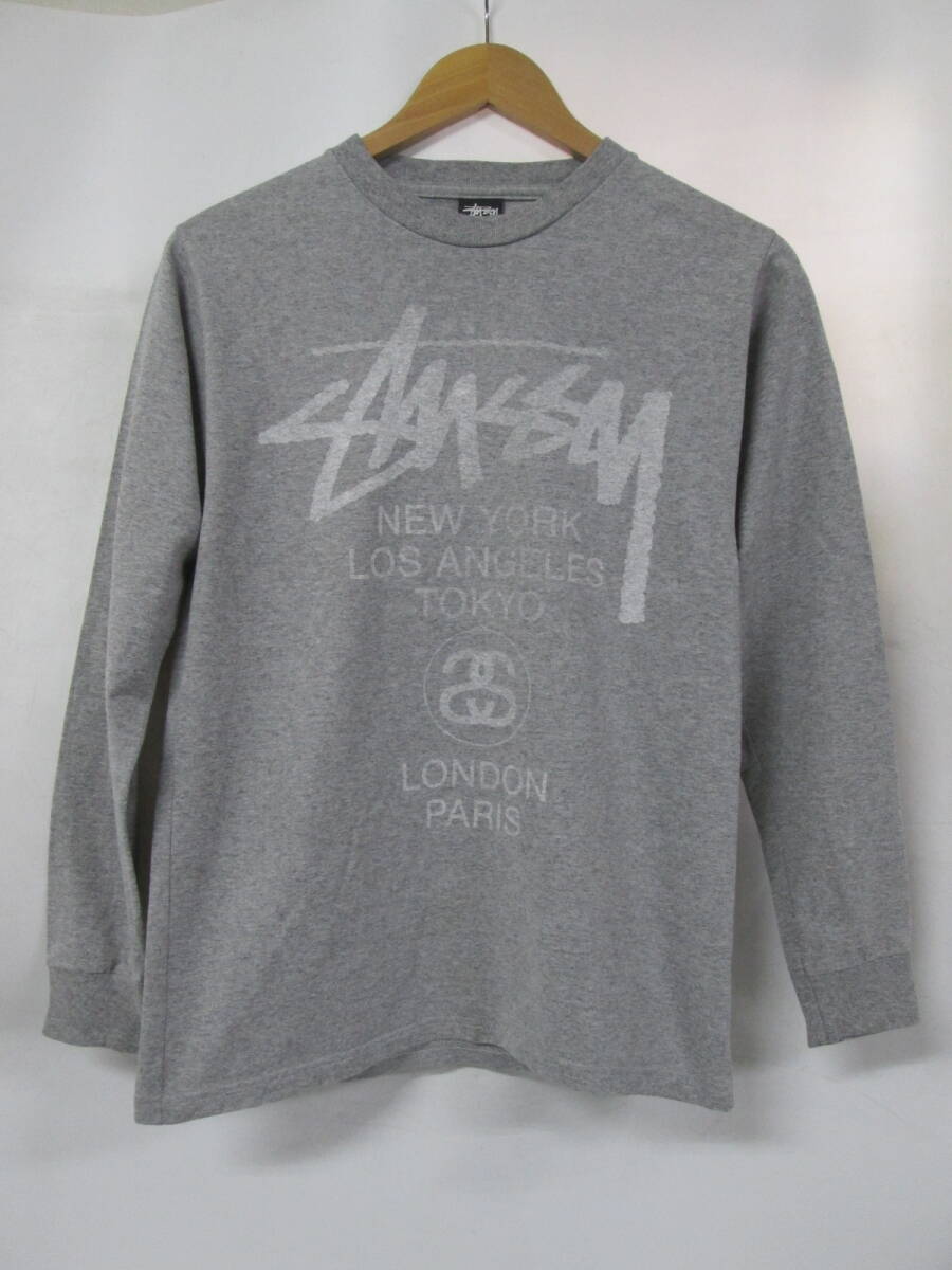 【0603o OM3010】 stussy ステューシー world tour ワールドツアー ロンT Tシャツ カットソー グレー